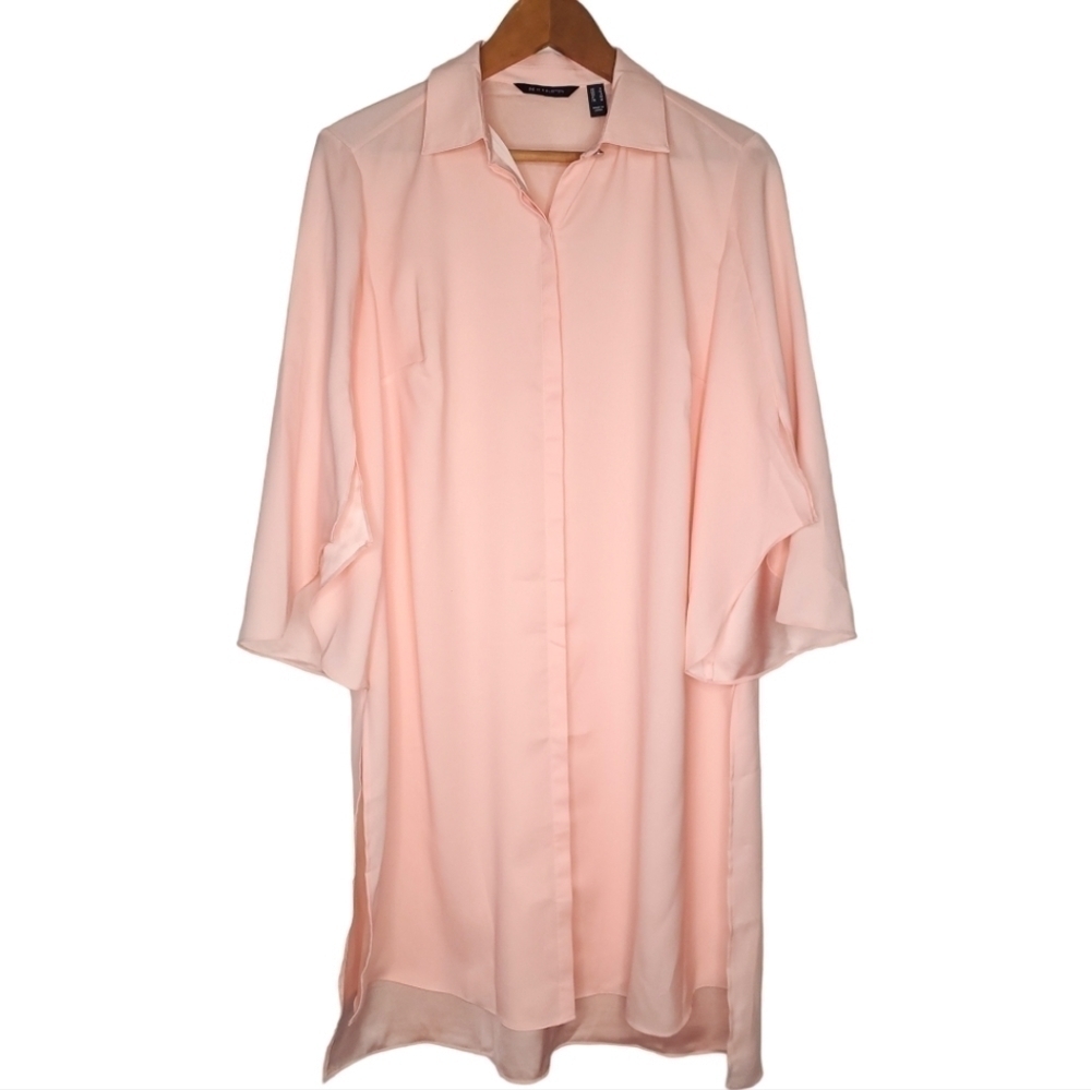 H by Halston Lagenlook Peach Flutter Bell Sleeve Tunic Size S
